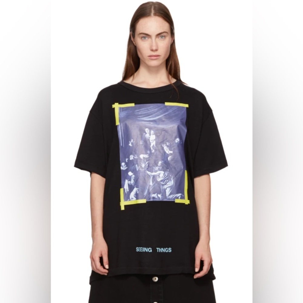 (Unisex) Off-White Black Diagonal Caravaggio Lose-Fit T-Shirt